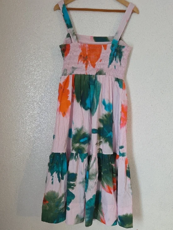 Tanya Taylor Pink Maxi Dress with Green & Orange Watercolor Print - Picture 8 of 8
